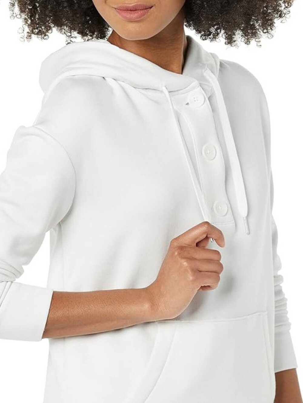 Amazon Essentials Women's Fleece Long Sleeve Henley white Hoodie, Size XXS